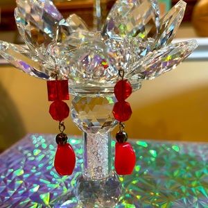 New hand made red glass pierced earrings